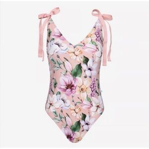 NWT Posh Peanut Floral Pink Boho Lush One Piece Swimsuit Adjustable Ties SZ 3XL